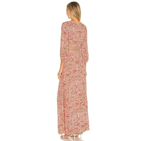 Poupette St Barth Joan Maxi Crochet Waist Dress in Blue Malva Bird Print XS - Picture 2 of 13